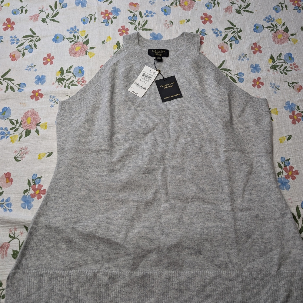 Charter Club Light Gray Cashmere Crewneck Sweater